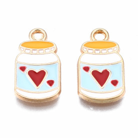 Подвеска с эмалью Баночка с сердечком, светлое золото, 17х10 мм, 1 шт.