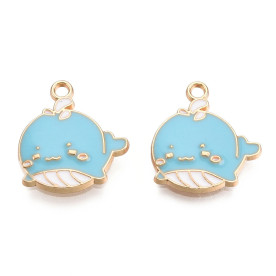 Подвеска с эмалью Кит голубой, светлое золото, 19х17 мм, 1 шт.