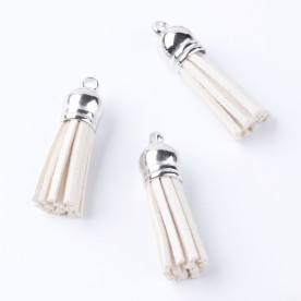 Китиця штучна замша, кремово білий з сріблом, 35х10 мм, 1 шт