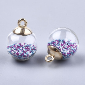Підвіска Скляна куля з бісером, фіолетовий мікс, 21х16 мм, 1 шт.