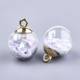 Підвіска Скляна куля з пайеткамі, білі, 21х16 мм, 1 шт.