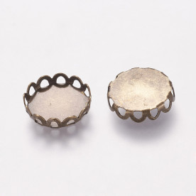 Основа под кабошон Круглая рамка с фигурной каймой, цвет бронза, внутренний размер 12 мм, 1 шт.