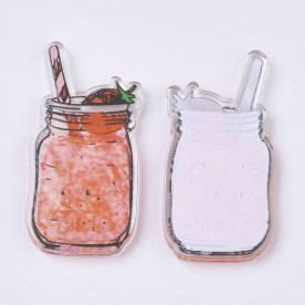 Пластиковий кабошон, Полуничний лимонад в банку, 1 шт, 37,5x18,5x2,5 мм