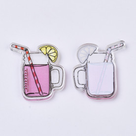 Пластиковый кабошон, Розовый лимонад в банке, 1 шт, 30,5x27,5x2,5 мм