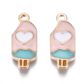 Підвіска з емаллю Ескімо рожеве, світле золото, 21х9 мм, 1 шт.