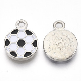Подвеска с эмалью, Футбольный мяч, платина, белый, 16,5x12,5x2 мм