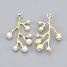 Подвеска, Ветка с жемчугом, светло-золотой, 37x22x6 мм