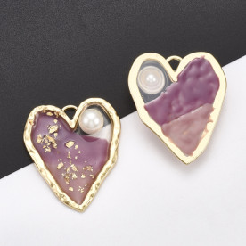 Підвіска з емаллю, Серце з перлиною, бузковий, 37x31x5,5 мм