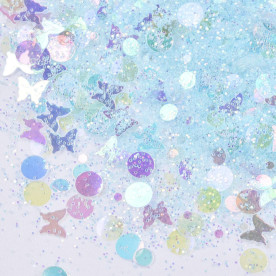 Набір декору пайетки, стружка, Метелики і різні форми, колір світло блакитний, 1-5 мм, близько 20 грам