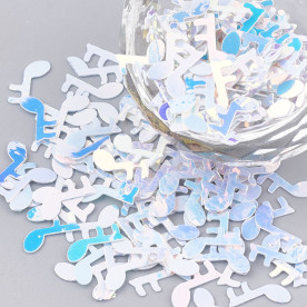 Набор пайеток, Ноты, неоновый голубой, 9,5x4,5x0,2 мм, 20 г, около 1400 шт