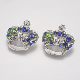 Подвеска, Корона со стразами, 1 шт, античное серебро, сине-зеленый, 31x29x10 мм