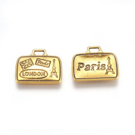 Подвеска, Чемодан с Парижа, античный золотой, 14x17x2 мм