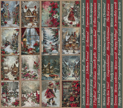 Набір полос з картками для вирізання Nostalgic Christmas 5 шт, 5х30,5 см, Фабрика Декору