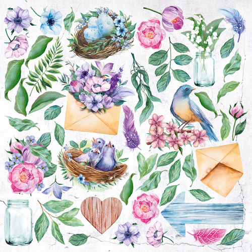 Лист з картинками для вирізання Colorful spring 20х20 см, Фабрика Декору