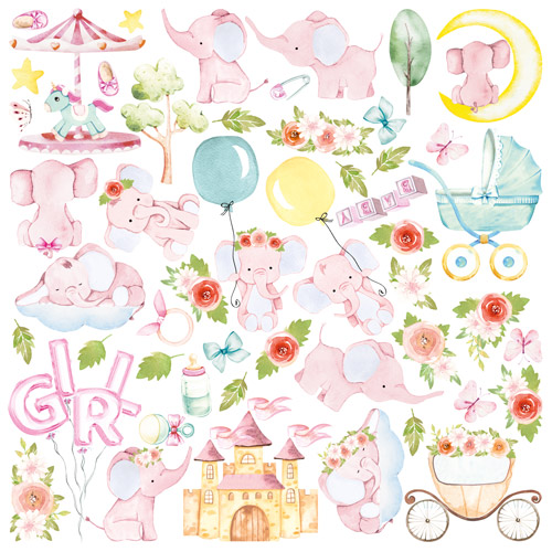 Лист з картинками для вирізання, My cute Baby elephant girl, 30,5х30,5 см, Фабрика Декору