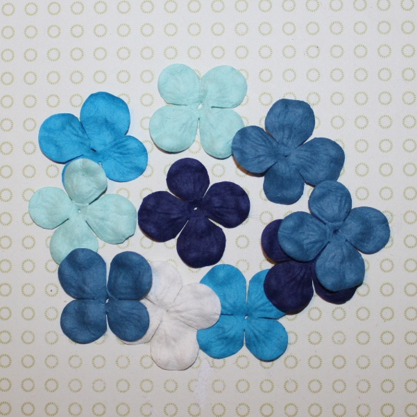 Набор 10 цветков гортензии в голубых тонах, 30 мм