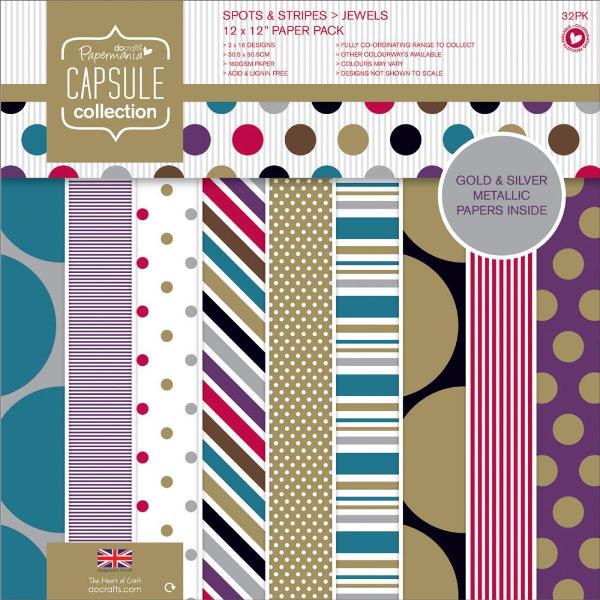 Набір паперу Spots / Stripes Jewels 30х30 см 16 аркушів від Papermania