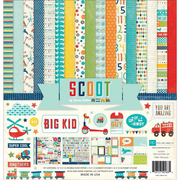Набор бумаги Scoot 30х30 см 12 листов + наклейки от Echo Park