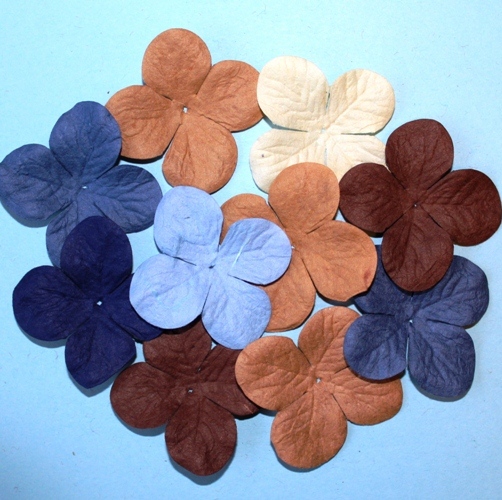 Набор гортензий в коричневых и синих тонах, 30 мм, 10 шт