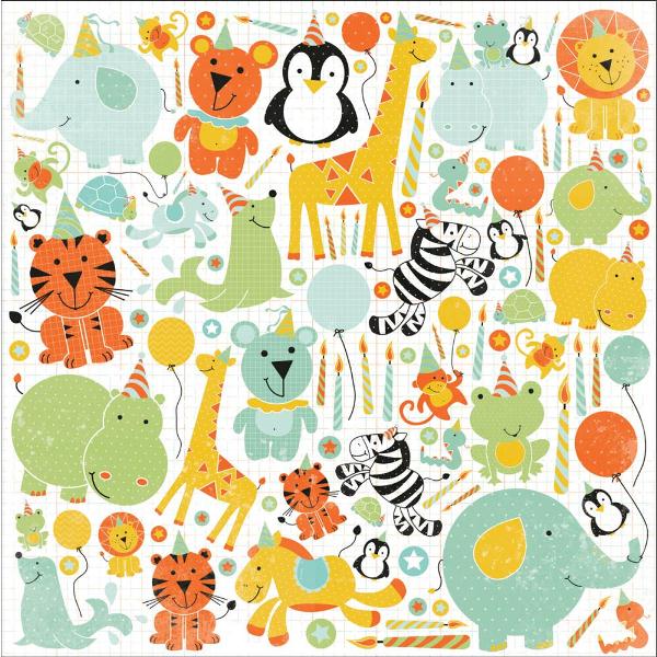 Односторонній папір з глоси-акцентами Party Animals 30х30 см від Kaisercraft