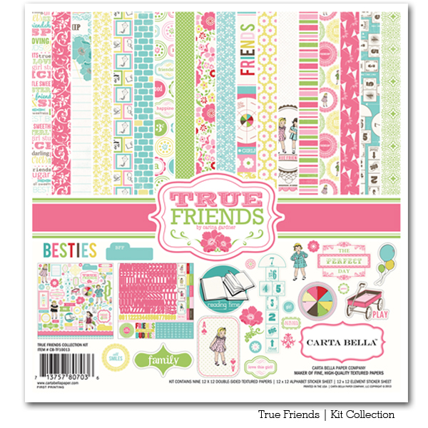 Набор бумаги True Friends 30х30 см 9 листов + наклейки от Carta Bella