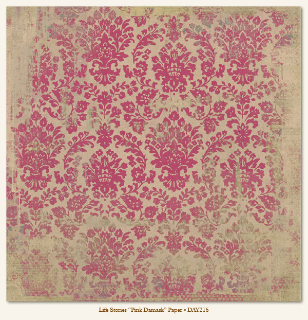 Односторонній скраппапір Pink Damask - Life Stories від My Mind's Eye