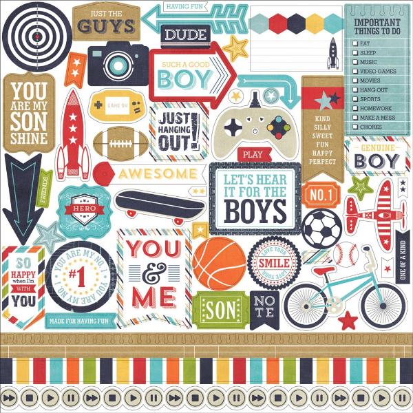 Лист с наклейками That's My Boy 30х30 см, Echo Park