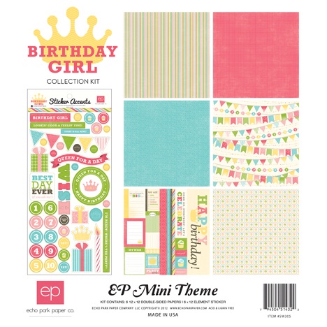 Набір паперу Birthday Girl 30х30 см, 6 листів + ​​наклейки від Echo Park