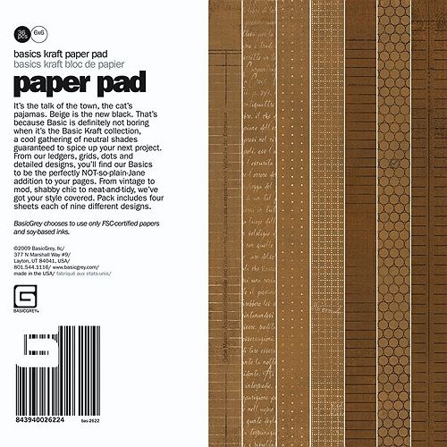Набор бумаги Basic Kraft 36 листов 15х15 см от BasicGrey