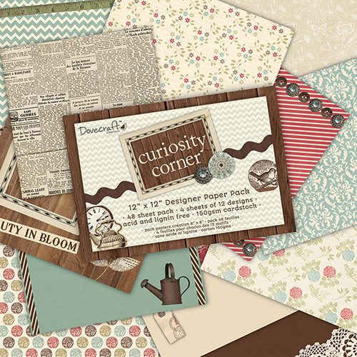 Набір паперу Curiosity Corner, 30х30 см, 12 аркушів Dovecraft