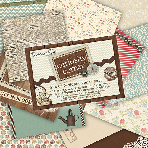 Набір паперу Curiosity Corner, 15х15 см, 24 листа Dovecraft