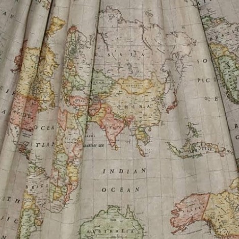 Декоративная ткань Карта мира, беж, хлопок 50%, 50х70 см, плотность 160