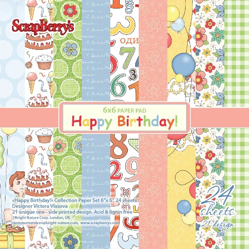 Набор бумаги С Днем рождения!  - 15х15 см,  24 листа от ScrapBerry's