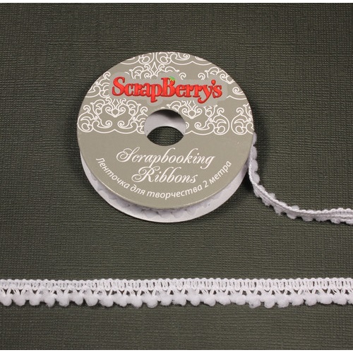 Лента с помпонами белая, 1 см., 2 м. от Scrapberry's