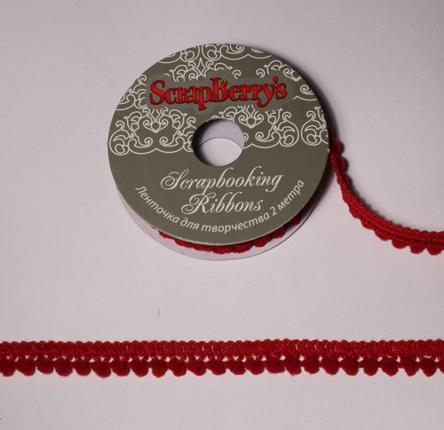 Лента с помпонами красная, 1 см., 2 м. от Scrapberry's