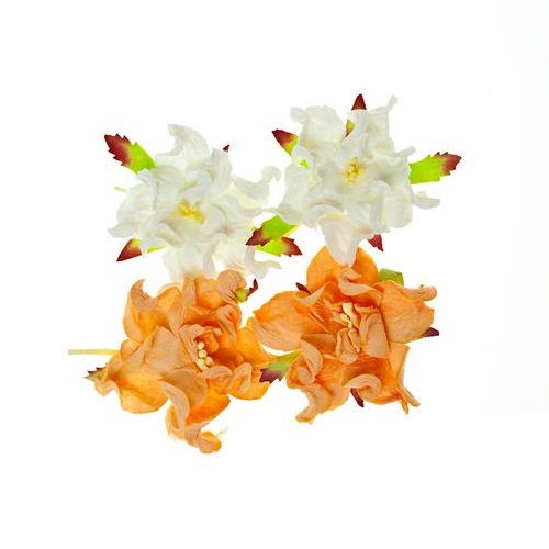 Набор из 4 декоративных цветков гардений персикового и  и белого цвета 5 см