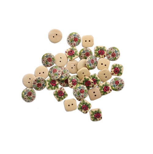 Набор деревянных пуговичек с принтом Лотус 36 шт., 15 и 18 мм от Scrapberry's