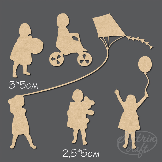 Чіпборд Дівчата з іграшками висота 5смот 6 елементів Katrin Craft