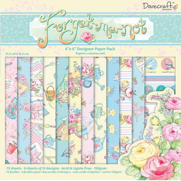 Набір паперу Forget Me Not 15x15 см, 12 аркушів від Dovecraft