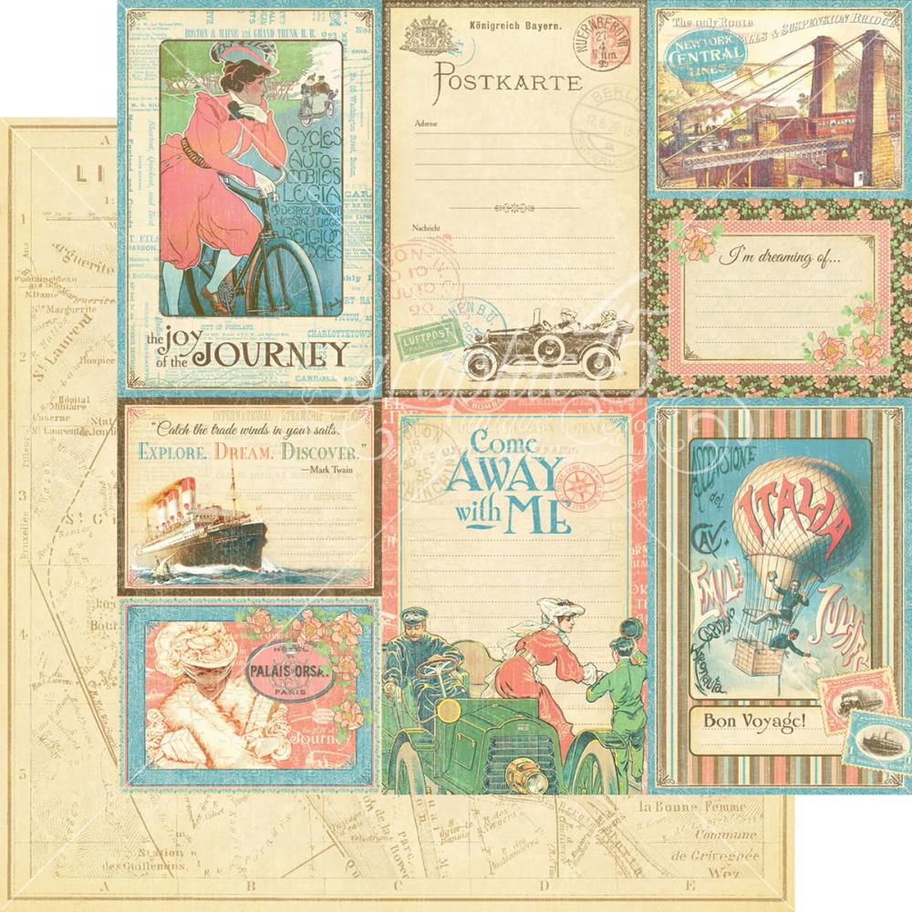Двусторонняя скрапбумага Vintage Voyage 30х30 см от Graphic 45