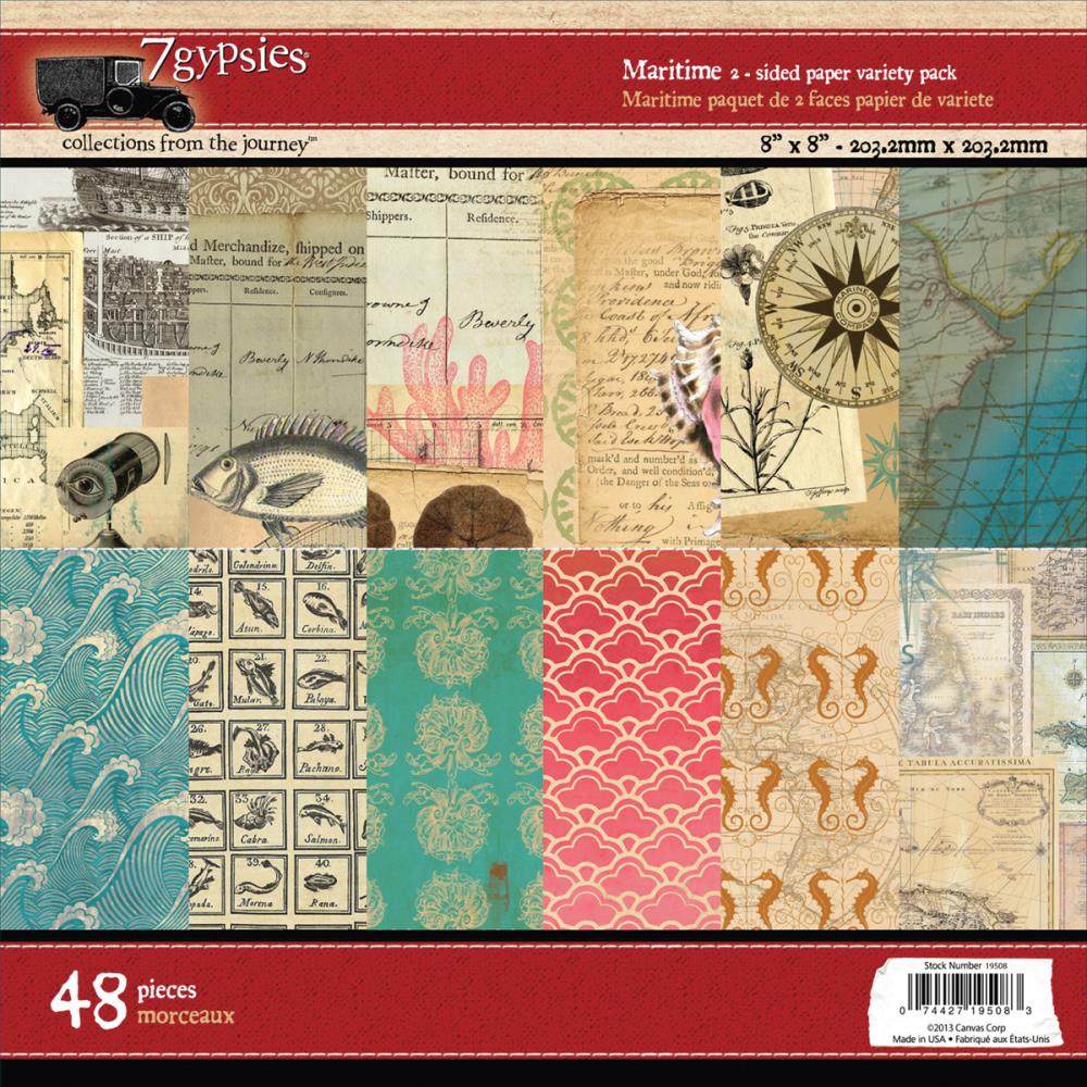 Набор бумаги Maritime 20х20 см, 12 листов от 7Gypsies