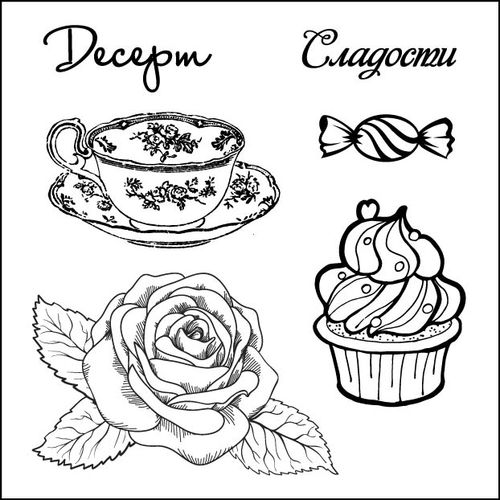 Набор силиконовых штампов Сладости - Десерт 10,5х10,5 см, Scrapberry's