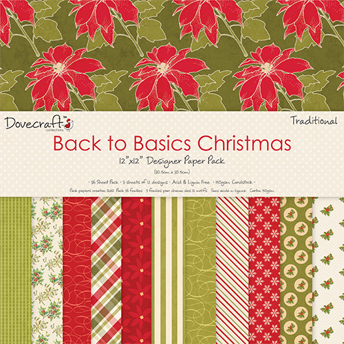 Набор скрапбумаги Christmas - Traditional 12 листов 30х30 см от Dovecraft 