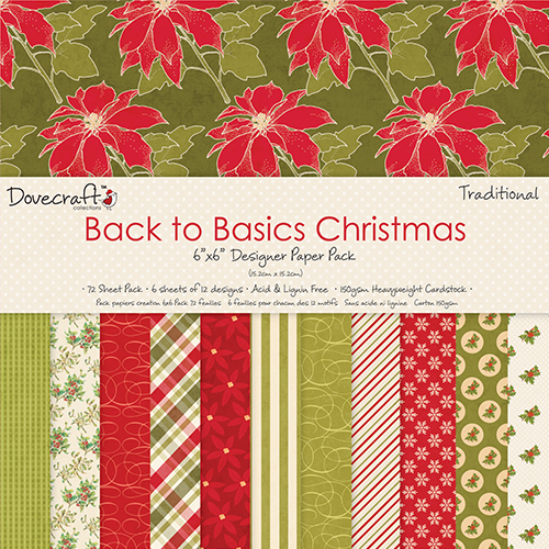 Набір скраппаперу Back to Basics Christmas Traditional 24 аркуша 15х15 см від Dovecraft