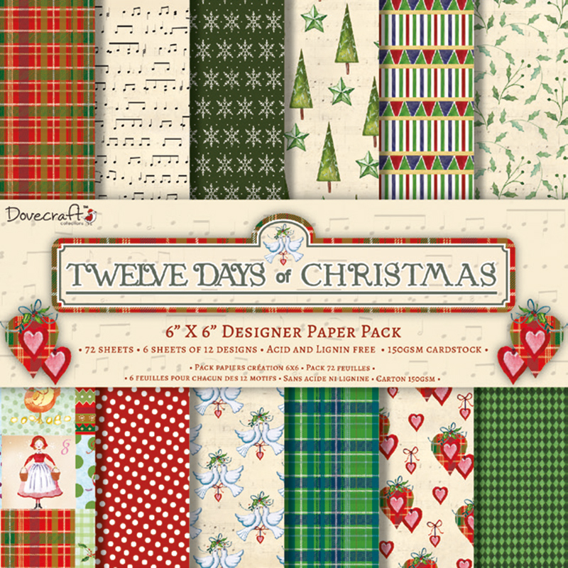 Набір скраппаперу 12 Days of Christmas, 24 аркуша, 15 х 15 см, Dovecraft