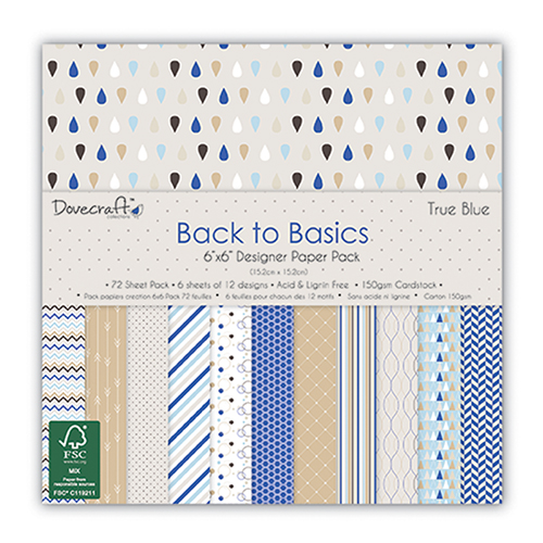 Набор бумаги Back to Basics –True Blue, 15х15 см,24 листа от Dovecraft.