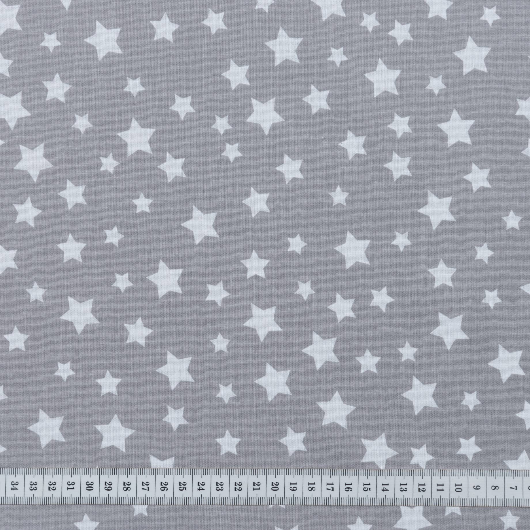 Бязь набивная, Звезды, серый, плотность 120, 50x55, хлопок 100%