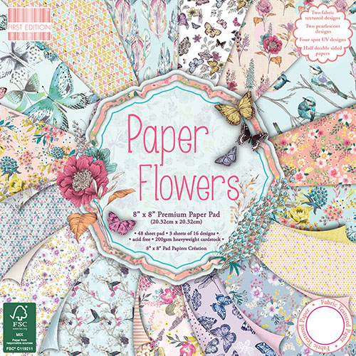 Набір паперу Paper Flowers, 20x20 см, 16 аркушів First Edition