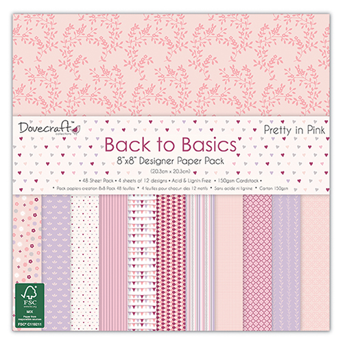 Набор бумаги Pretty In Pink, 20x20 см,12 листов, Dovecraft