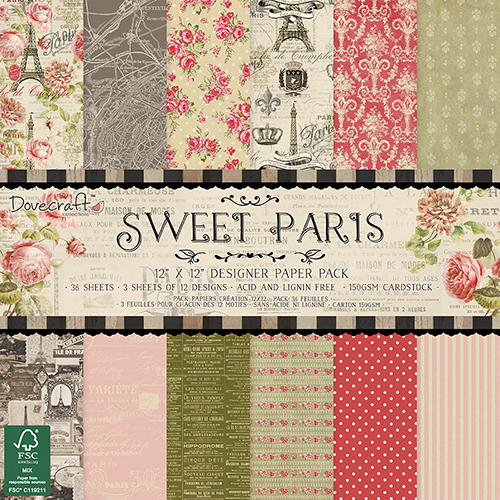 Набор бумаги Sweet Paris, 30х30 см,12 листов Dovecraft